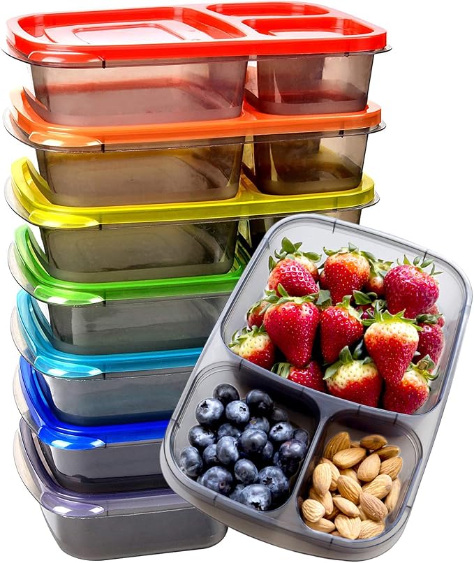 Youngever 7 Pack Bento Lunch Box, Meal Prep Containers, Reusable 3 Compartment by Youngever