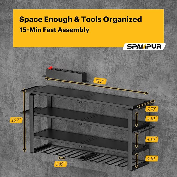 Heavy Duty 4-Tier Power Tool Organizer Wall Mount Rack, Quick Assembly Tool - Image 5
