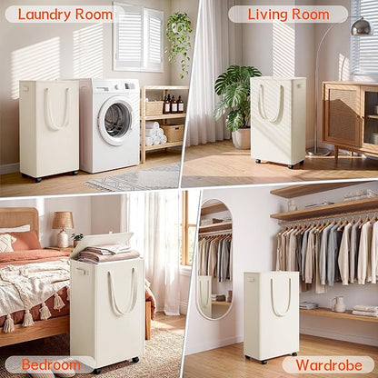Slim Laundry Hamper with Wheels, 20 Gal Rolling Laundry Basket with lid and - Image 6