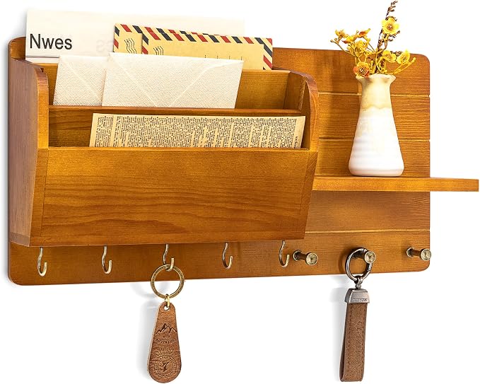 Rebee Vision Pine Wood Farmhouse Key Holder Wall Mount by REBEEVISION