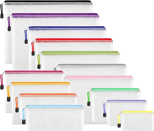 EOOUT 14pcs Zipper Pouches for Organizing, 8 Sizes 14 Colors Waterproof Mesh by EOOUT
