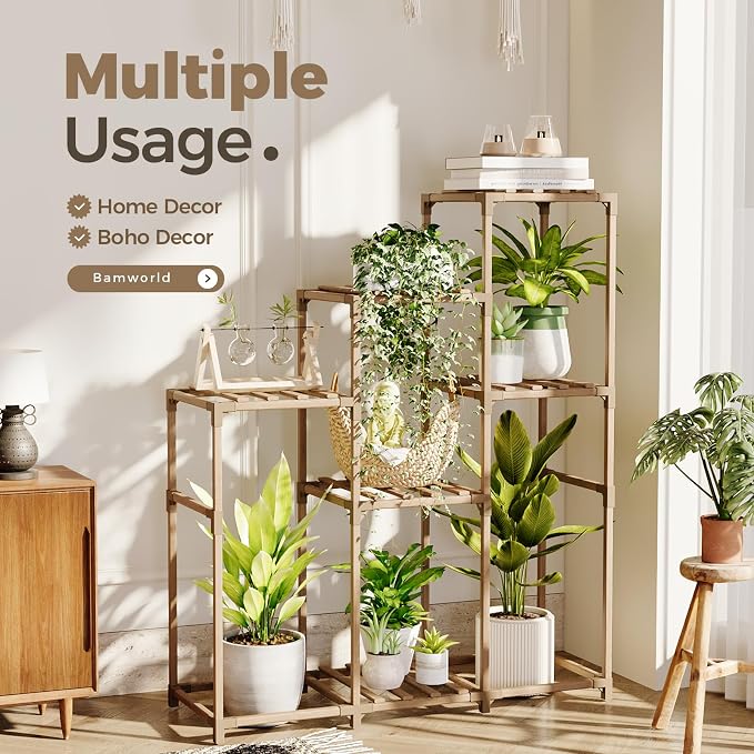 Bamworld Tall Plant Stand Indoor Wood Shelf Outdoor Tiered Rack - Image 5