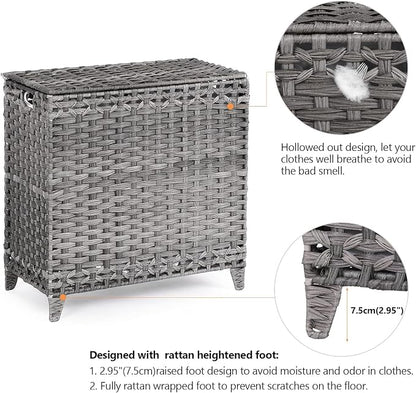 Laundry Hamper with 3 Removable Liner Bags; 132L Handwoven Rattan Laundry - Image 5