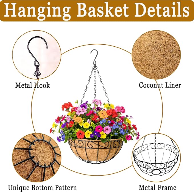 4 Pack Hanging Planters 12 Inch Metal Hanging Planter Basket Flower Pots - Image 6