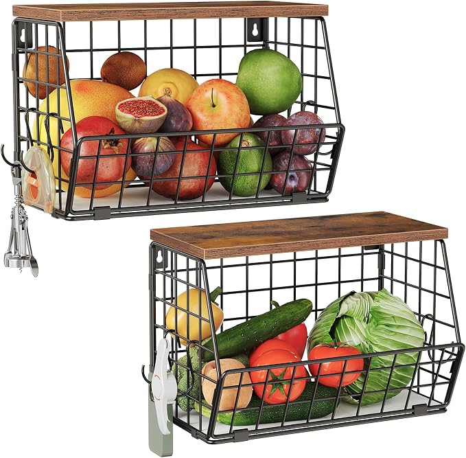 2-Tier Fruit Basket for Kitchen, Stackable Hanging Basket Wire Baskets by Choezon