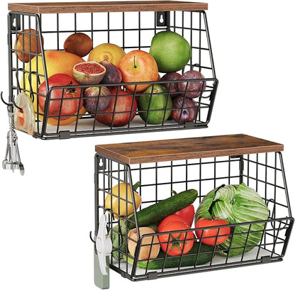 2-Tier Fruit Basket for Kitchen, Stackable Hanging Basket Wire Baskets by Choezon