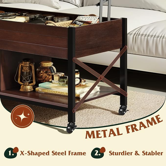 WLIVE Coffee Table, 41.3" Lift Top Coffee Table - Image 8