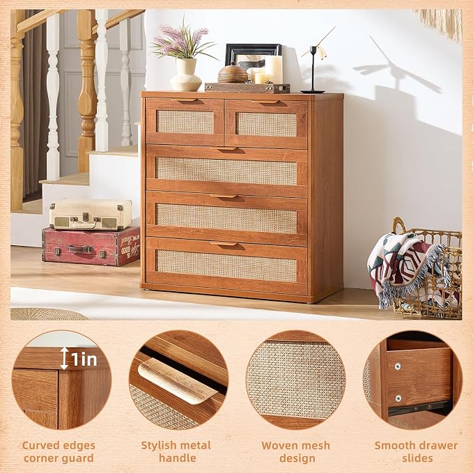 LEYAOYAO Rattan Dresser for Bedroom Set of 2, 33.5" Tall Chest of Drawers - Image 7