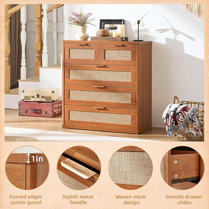 LEYAOYAO Rattan Dresser for Bedroom Set of 2, 33.5" Tall Chest of Drawers - Image 7