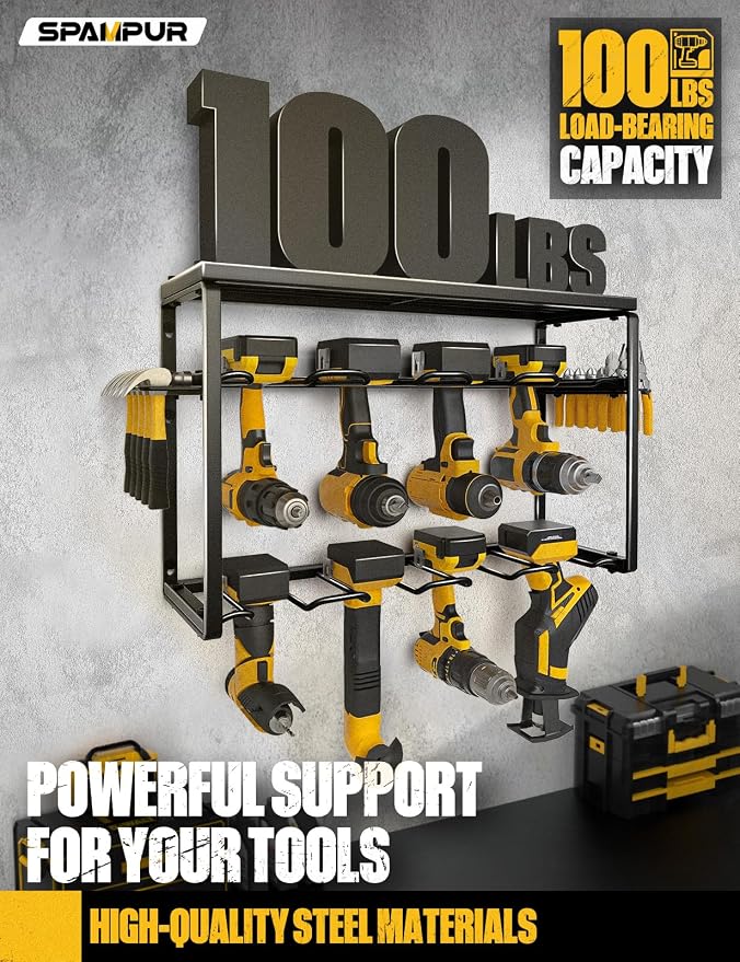 Spampur Power Tool Organizer, 8 Drill Holders Wall Mount, 3 Layer Heavy Duty - Image 2