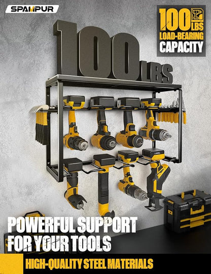 Spampur Power Tool Organizer, 8 Drill Holders Wall Mount, 3 Layer Heavy Duty - Image 2