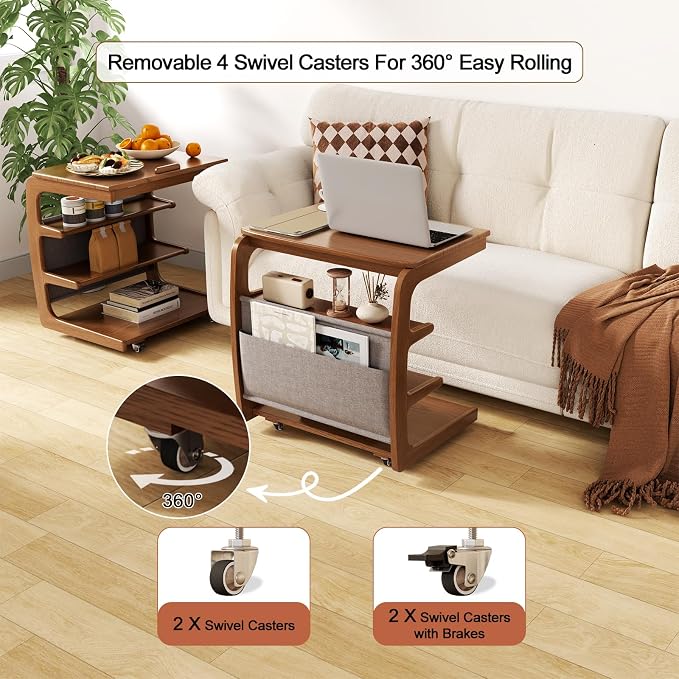 AQIMUELE Rolling Side Table, C Shaped End Table, C Table - Image 4