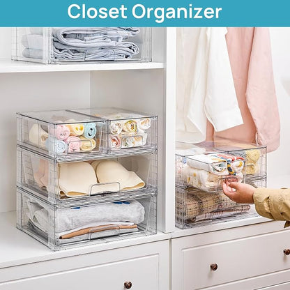 Vtopmart 5 Pack Stackable Storage Drawers, Easily Assemble Clear Plastic - Image 6