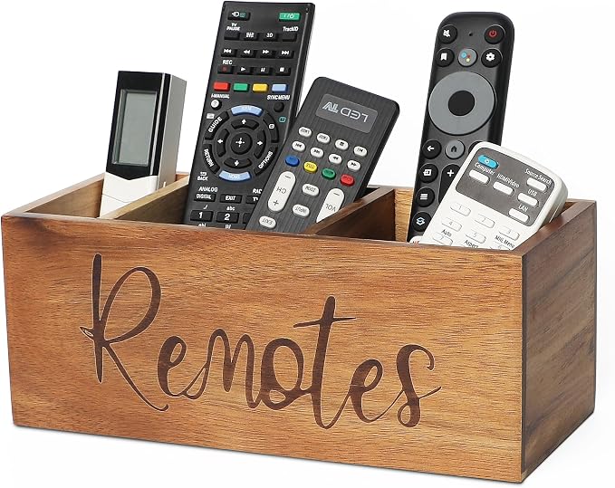 Remote Control Holder Caddy, Acacia Wood TV Remote Holder, Remote Organizer by LBEMEY