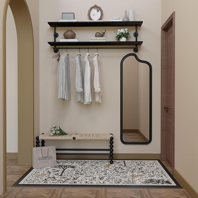 Black Clothes Rack 60in, 2-Tier Wall Mounted Garment Rack - Image 7
