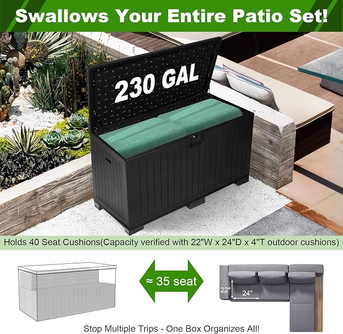 230 Gallon Outdoor Storage Box Waterproof, Extra Large Plastic Outside Deck Box - Image 4