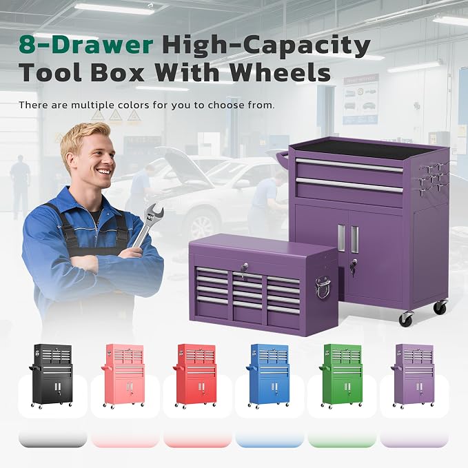 Greenvelly Tool Chest, 8-Drawer Rolling Tool Chest - Image 9