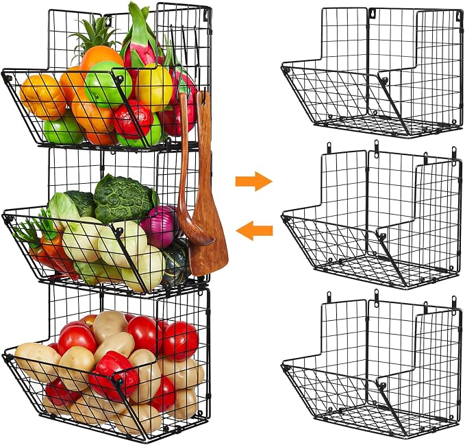 X-cosrack Metal Wire Basket Wall Mount, 3 Tier Wall Storage Organizer - Image 7