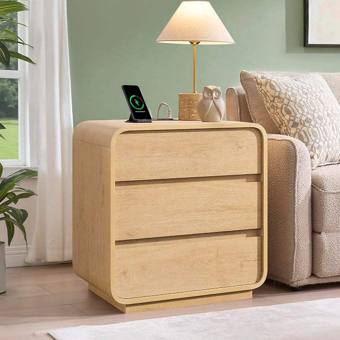 Modern Nightstand Set of 2, 23.2" Large Wood Night Stand - Image 2
