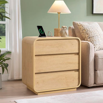 Modern Nightstand Set of 2, 23.2" Large Wood Night Stand - Image 2