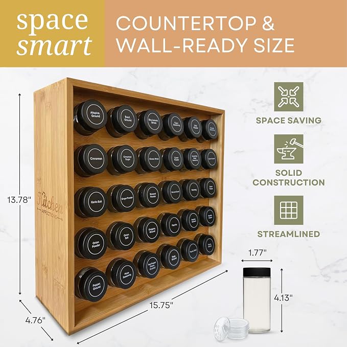 | Bamboo Spice Rack Organizer | 30 4 oz Spice Jars | 720 Labels | Funnel | - Image 7
