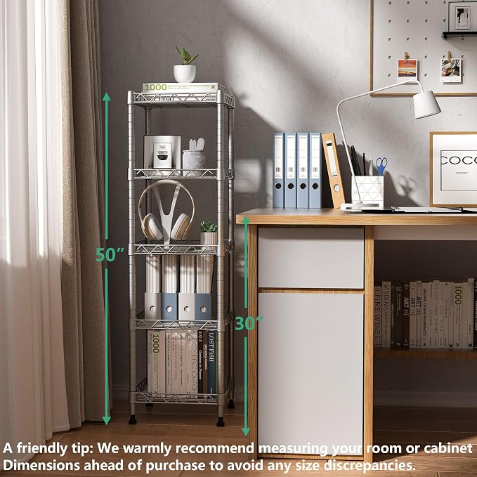GIOTORENT 5 Tier Standing Shelving Metal Units, Adjustable Height Wire Shelf - Image 3