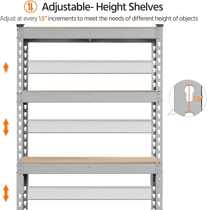 Topeakmart 5-Tier Utility Shelves, Metal Storage Shelves, Adjustable Shelving - Image 7