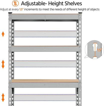 Topeakmart 5-Tier Utility Shelves, Metal Storage Shelves, Adjustable Shelving - Image 7