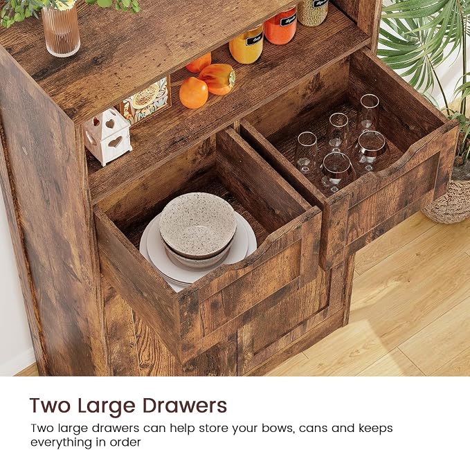 Iwell Storage Cabinet with 2 Drawers & Adjustable Shelves, Floor Cabinet - Image 6