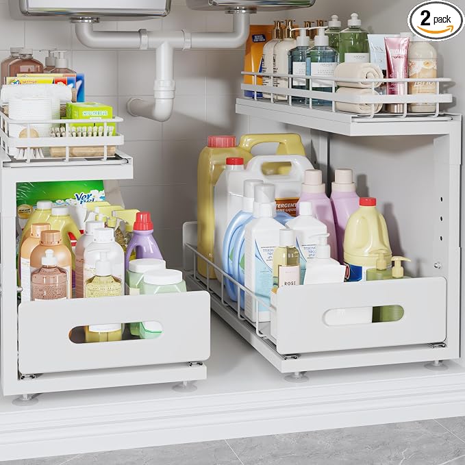 Under Sink Organizer Upgrade To Professional Rails, 2-Tier Dual Pull Out by UnderSinkOrganizer