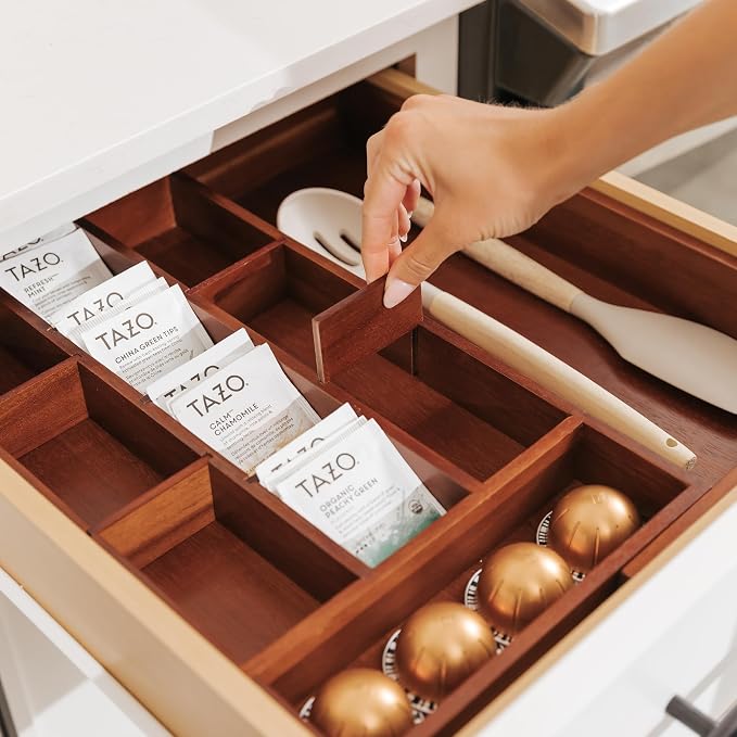 KitchenEdge Acacia Tea Bag and Coffee Pod Kitchen Drawer Organizer, Expandable - Image 7
