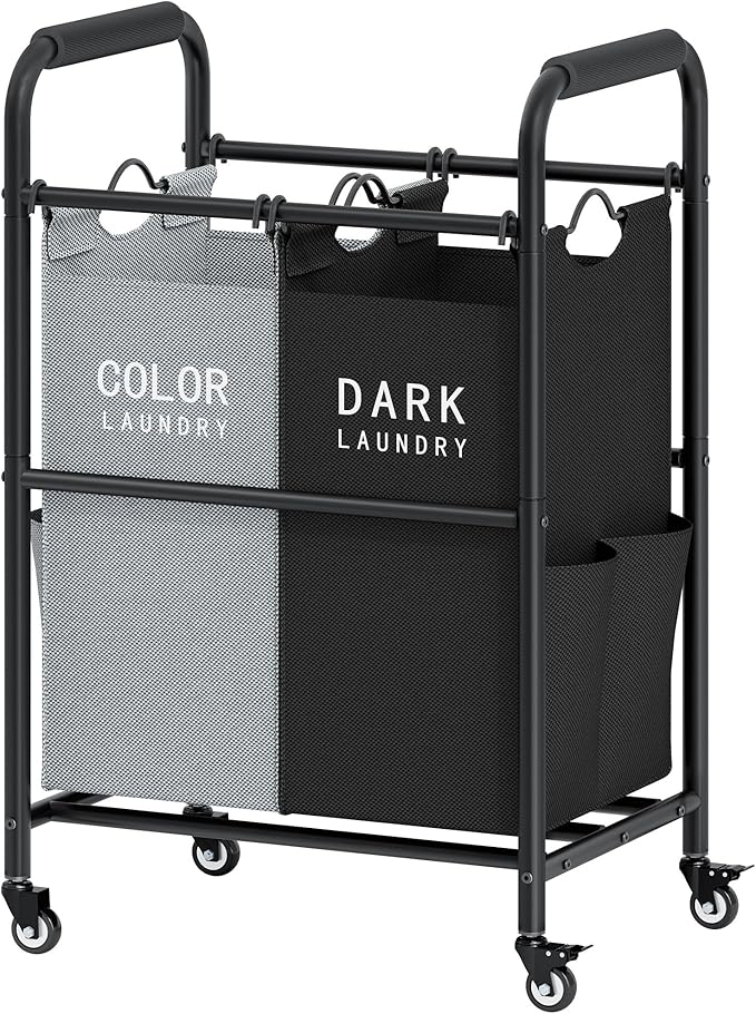 Tajsoon 2 Bag Laundry Sorter Cart, Laundry Hamper Sorter Basket by Tajsoon