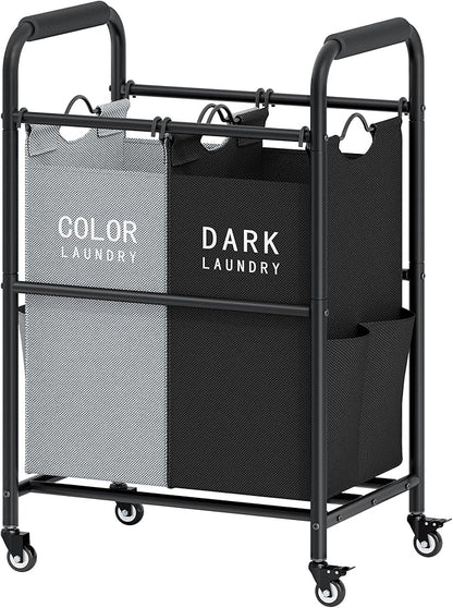Tajsoon 2 Bag Laundry Sorter Cart, Laundry Hamper Sorter Basket by Tajsoon