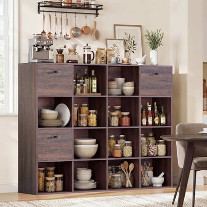 Walnut 16 Cube Storage Organizer, Wooden Bookcase - Image 8