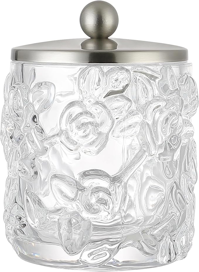 Clear Transparent Apothecary Floral Embossed Glass Jar by IndecorHome