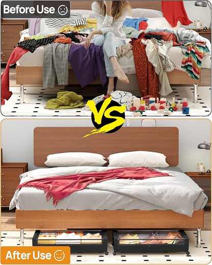 Under Bed Storage With Wheels, 2 Pack Square Containers, 60L Bins, Rolling - Image 3