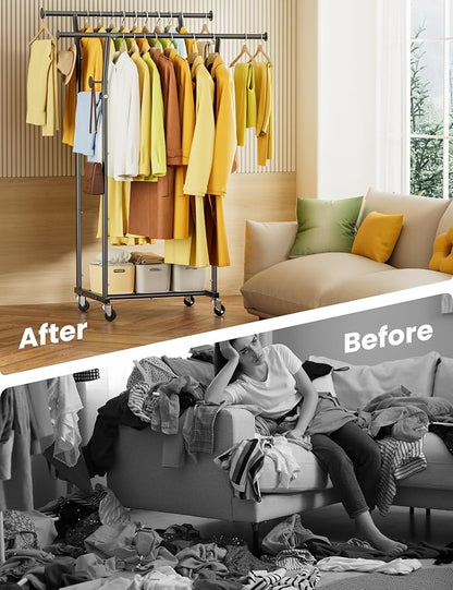 Double Rods Clothes Rack, Rolling Clothing Rack - Image 7