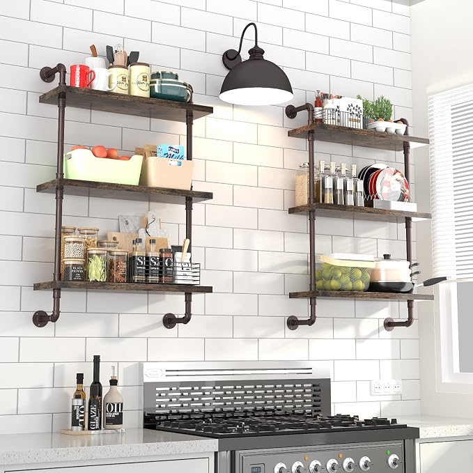 Industrial Pipe Shelf Wall Mounted, Rustic Wood Floating Shelves, 3 Tier Wall - Image 4