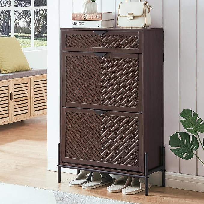 Shoe Cabinet with 2 Flip Drawers, Narrow Entryway Rack, Freestanding, by VIPLUMI