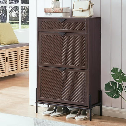 Shoe Cabinet with 2 Flip Drawers, Narrow Entryway Rack, Freestanding, by VIPLUMI
