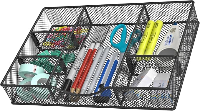 Desk Drawer Organizer Tray, Metal Mesh Drawer Organizers Office, 6 Adjustable by VyGrow