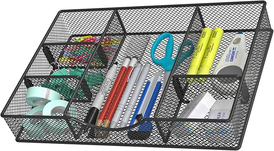Desk Drawer Organizer Tray, Metal Mesh Drawer Organizers Office, 6 Adjustable by VyGrow
