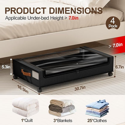 LAMU Under Bed Storage with Wheels, 4 Pack Under Bed Storage Containers with - Image 2
