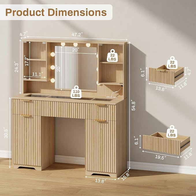 ONME Fluted Vanity Desk 47.2" - Image 8