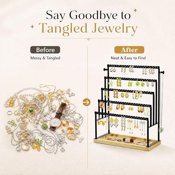 Large 5 Tier Earring Organizer and Holder, jewelry holder stand, clean white - Image 4