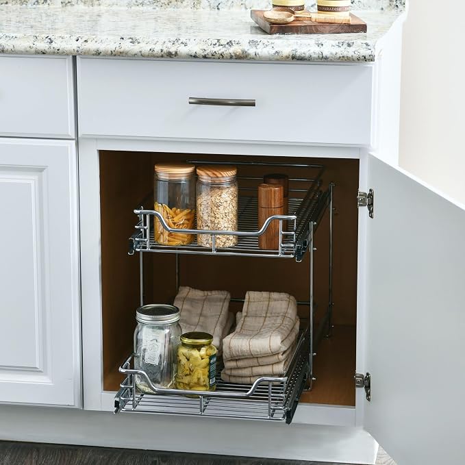 Household Essentials Chrome-Plated Steel Dual-Tier Slide-Out Organizer - Image 3