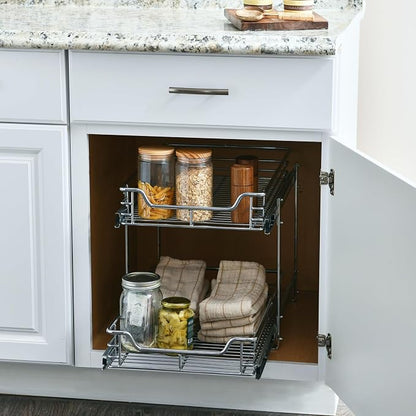 Household Essentials Chrome-Plated Steel Dual-Tier Slide-Out Organizer - Image 3