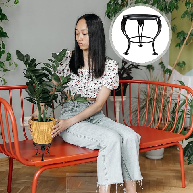 Kisangel Iron Flower Pot Holder Planter Stand, Mini Tripod Iron Art Plant Rack - Image 6