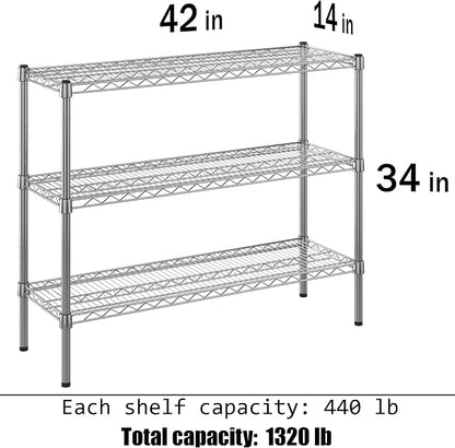 14" Deep x 42" Wide x 34" Height Wire Shelving Kit | 3-Tier | NSF Commercial - Image 3