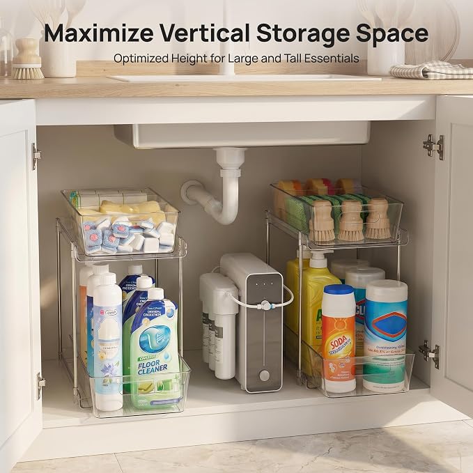 Vtopmart 2 Pack Plastic Larger Higher Bathroom Kitchen Under Sink Organizer - Image 4